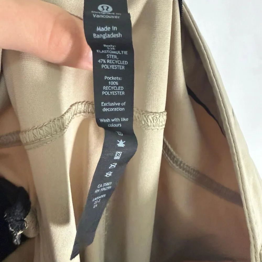 Lululemon ABC Pants Men's 36 Khaki Brown Chino Flat Front Tech Fit Button Zip